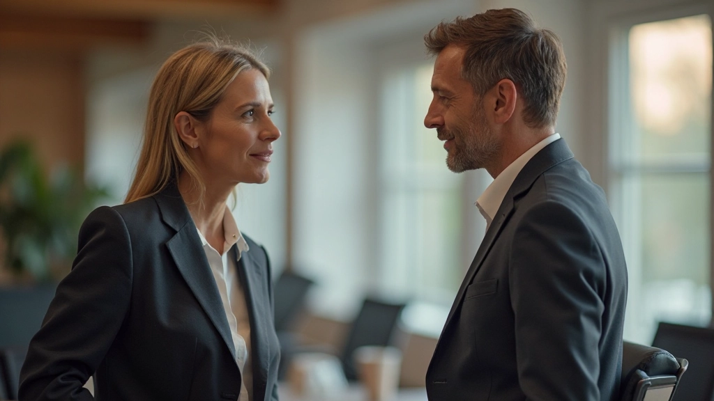 Twee volwassenen die intensief en ernstig met elkaar spreken in een private setting