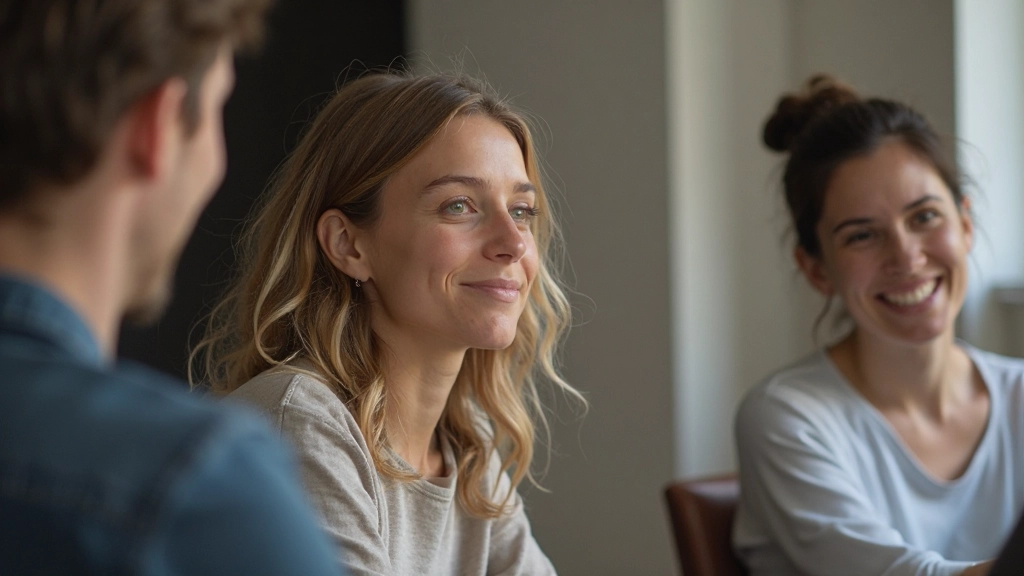 Persoon die aandachtig naar een ander luistert met open houding en warmte